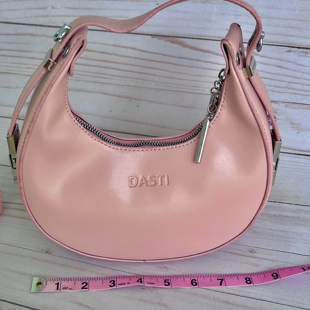 NWT Half-Moon Round Pink Barbie Color Small Purse Bag Women w Convertible Handle - Picture 7 of 9